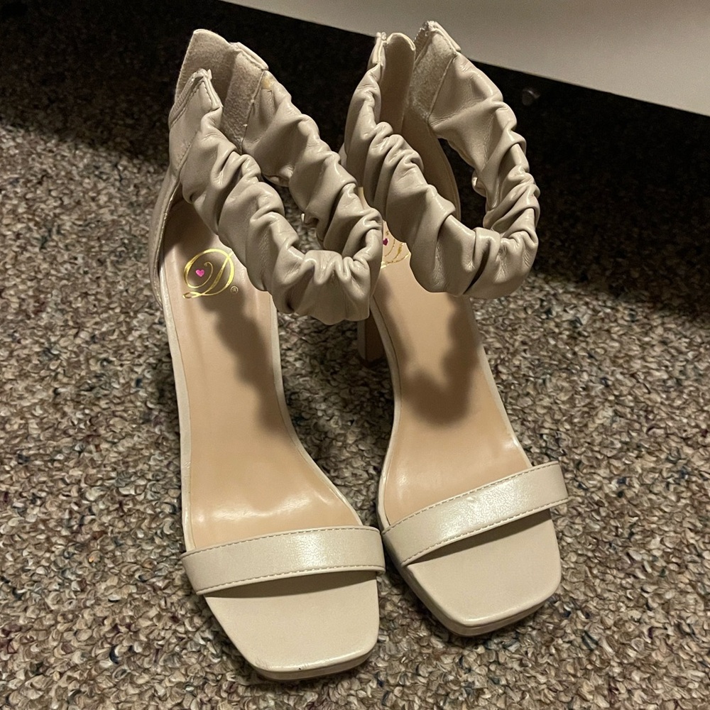 Delicious Cream Ruched Strap Heels